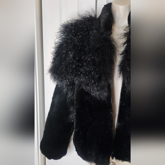 Tibetan lamb mongolian dyed rabbit fur black coat Hong Size medium Jacket Winter - Picture 2 of 16